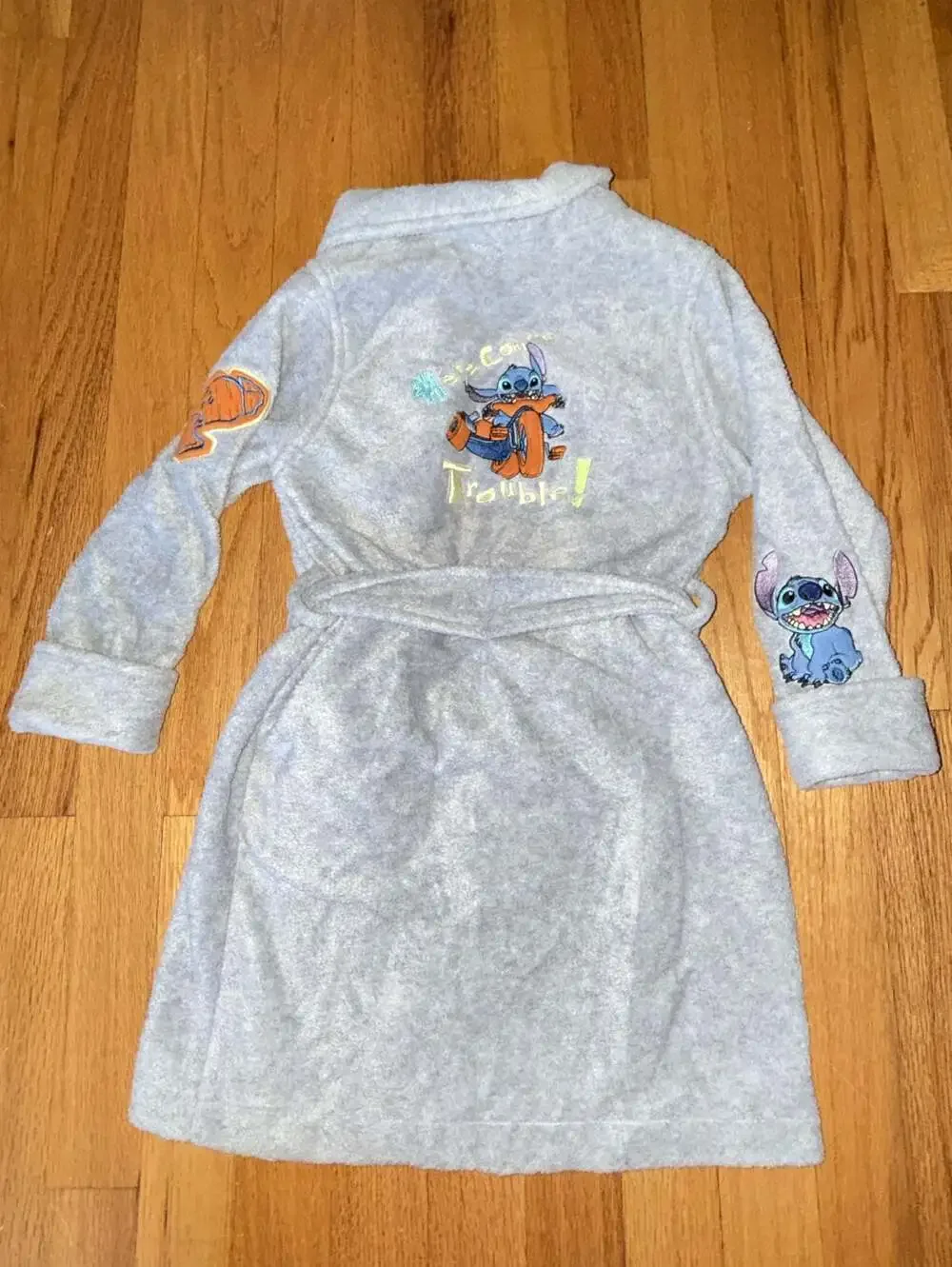 VTG Disney Store Lilo & Stitch Grey Fleece Bathrobe Kids Size 4/5